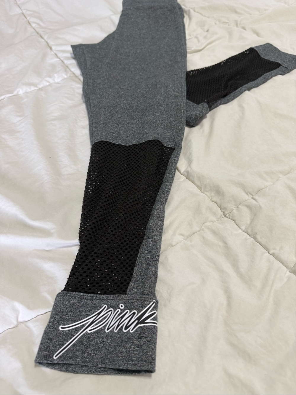 PINK Victoria's Secret Gray Leggings with Black Mesh Panels